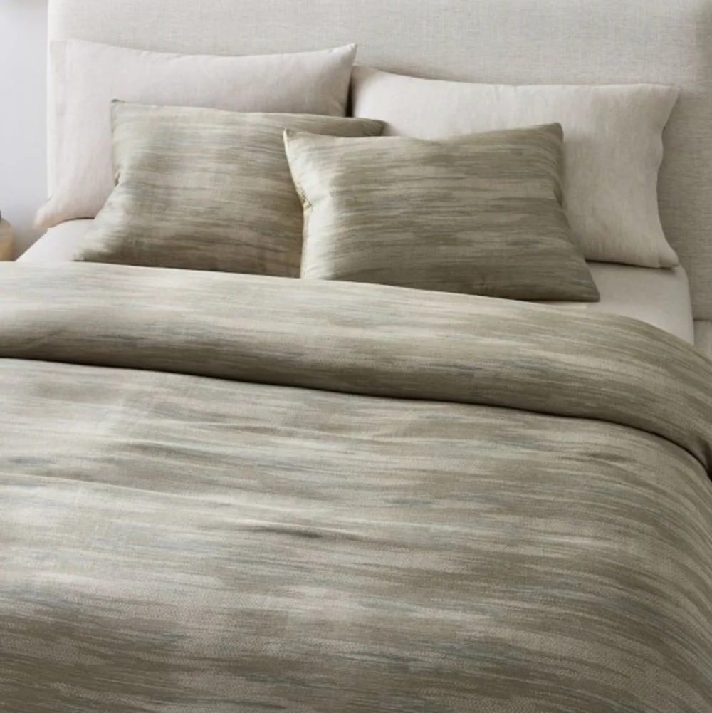 ❤️BUY 2 GET 1 FREE  West Elm Silky TENCEL™ Striated Duvet Cover, Color: Elm